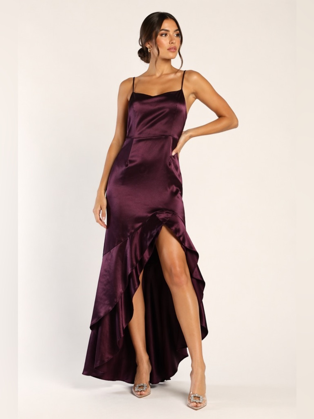 Lulu's Deep Plum Satin Slip Dress